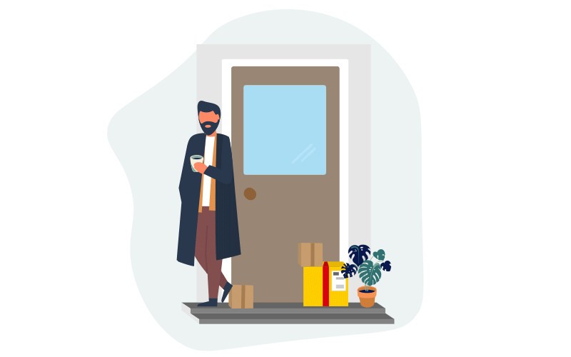 Illustration d'une personne recevant la livraison d'un envoi de DHL