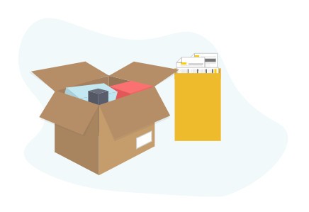 Illustration de marchandises emballées dans une enveloppe ou une boîte