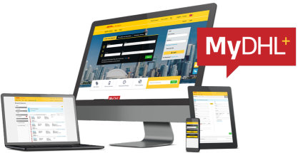 Sitio web de MyDHL+ en múltiples dispositivos electrónicos