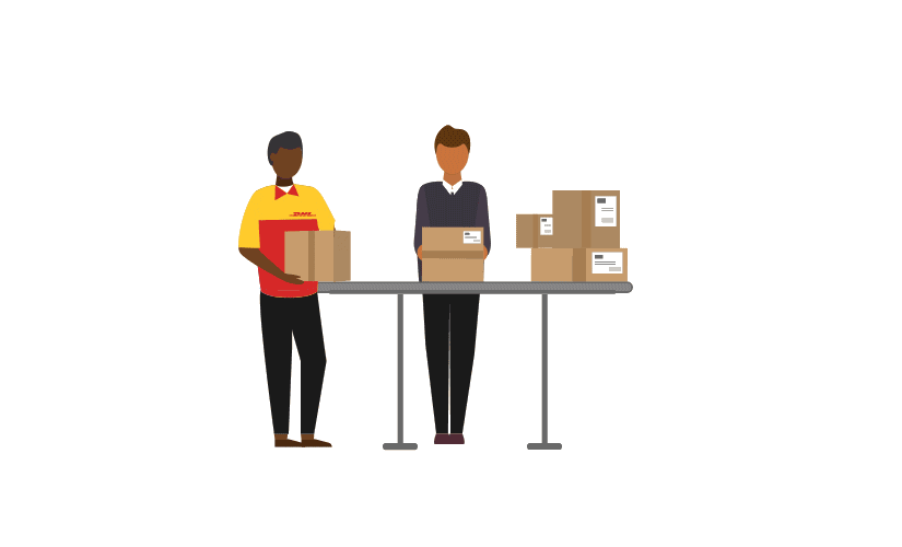 Ilustración de DHL trabajando con las autoridades aduaneras para procesar los envíos