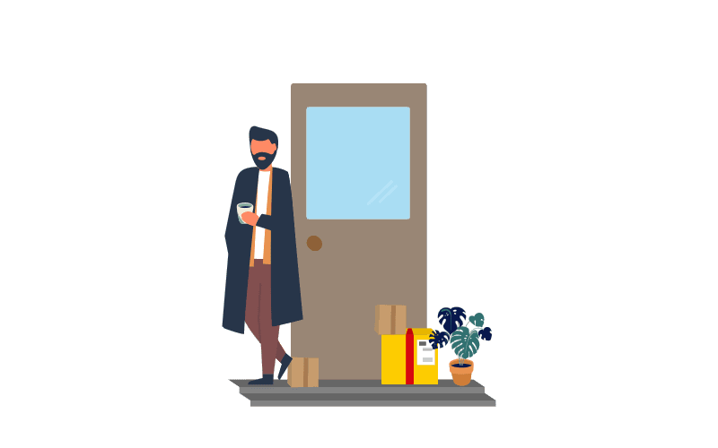 Illustration of person receiving shipment delivery from DHL