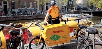 Bike courier making a delivery