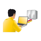 Illustrazione di un trasferimento di dati tra un computer portatile e dei server